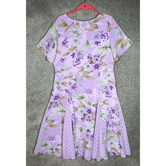 VTG Roamans Maxi Dress Womens Size 14W Purple Green Yellow Floral Polka Dot‎ - Picture 2 of 5